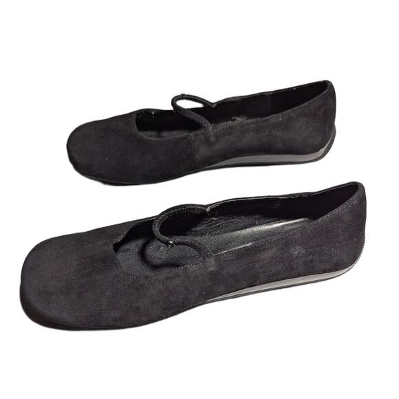 Vtg 1990s Newport News Black Suede Square Toe Elastic Strap Mary Jane Flats 10 W - Picture 7 of 7